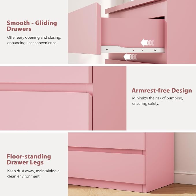 Jocoevol Pink 5 Drawer Dresser for Bedroom, 15" D x 23.7" W x 40.4" H in Simply Chest of Drawers, Wood Storage Dresser with Drawers for Living Room Hallway Entryway, Pink