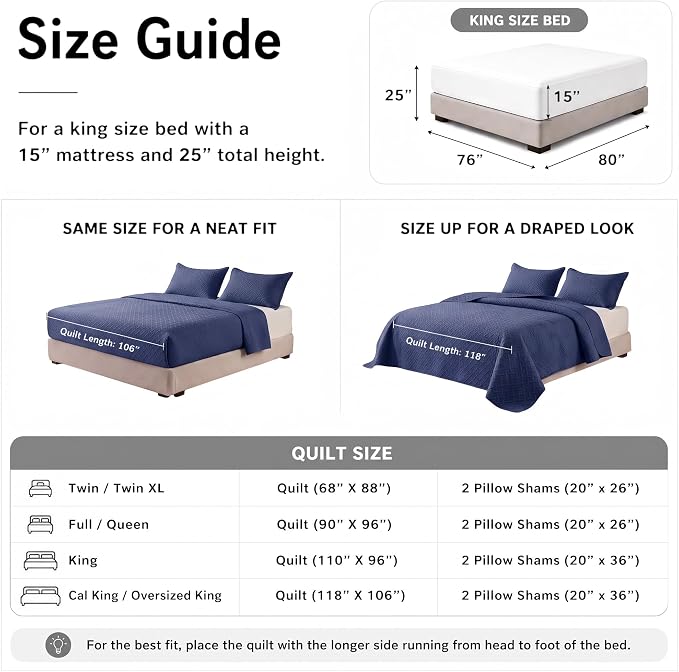 FLYMME Oversized King/California King Quilt Set 118"x106", Grayish Purple 3-Piece Floor-Length Bedspread, Premium Microfiber Lightweight Coverlet for King/California King Bed (1 Quilt, 2 Shams)