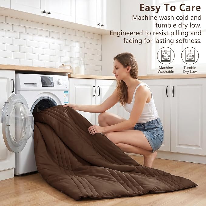 Full Size Comforter Sets Brown- 7 Pieces Bed in a Bag | OEKO-TEX Certified, 240GSM Down-Alternative Comforter, 14" Deep-Pocket Sheets, Shams & Pillowcases, Lightweight