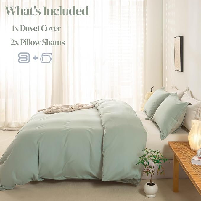 OAITE Duvet Cover Set 100% Washed Cotton Solid 3pcs | Soft,Durable,Long-staple Cotton,Hidden Zipper with 8 Interior Corner Ties,2 Pillowcases