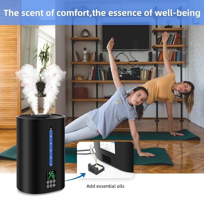 Coolfiqu 6L Warm & Cool Mist Humidifiers for Bedroom,Large Room,Plants | Quiet Top Fill Ultrasonic Humidifier,Essential Oil Diffuser, Auto Humidity Control,Hot Mist Desk Humidifiers,360° Nozzle