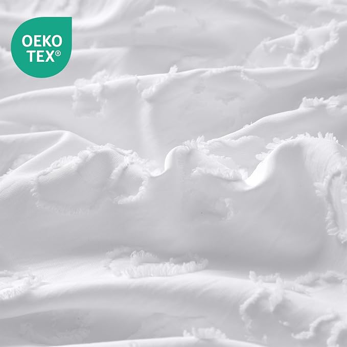White Leopard Print Textured Tufted Duvet Cover Set, 2 Pieces Super Soft Comforter Cover Bedding Set Breathable Cozy Bedding Set Twin, Includes 1 Duvet Cover, 1 Pillowcase (Jacquard White, Twin Size)
