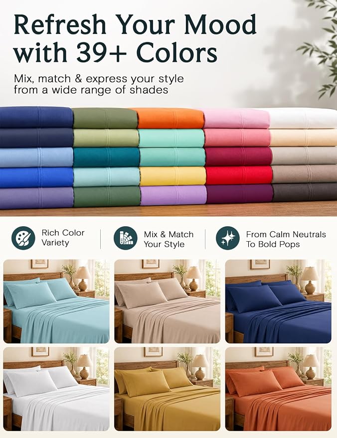 LuxClub Queen Sheet Set, Deep Pocket Bed Sheet Queen Size 4PC, Cooling Soft Bed Sheets, Breathable Hotel Luxury Bedding Wrinkle Free, Silky Fitted Sheet & Pillowcase Sets, Black Queen | LuxClub Silky Fitted Sheet & Pillowcase Sets, Breathable Hotel Lux...