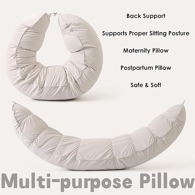 Peallow(Pat. Pend) – Long Round Body Pillow for Adults, Bolster Pillow for Sleeping, Soft and Supportive Pillow for Sleeping & Lumbar Support (Misty White,59")