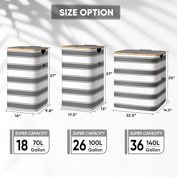 BALEINE 70L Laundry Hamper with Lid, Large Laundry Basket Bin | Large Capacity, Easy-Access Lid, Shape-Retaining Structure, Pull Handles, Ideal for Bedroom, Dorm, Laundry Room