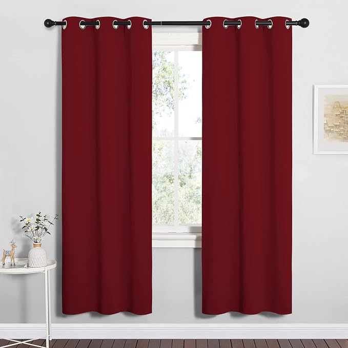 NICETOWN Burgundy Red Blackout Curtains for Bedroom 42" w x 78" L 2 Panels | Thermal Insulated Decoration Drapes for Office Living Room Kitchen Window, Light Blocking Room Darkening Noise Reducing Decor