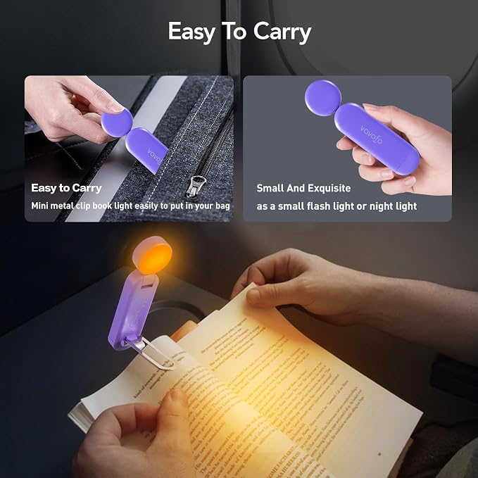 VAVOFO USB Rechargeable Book Light, Bookmark Clip on LED Reading Light | 3 Colors 9 Lighting modes clip on book light, Eye Care Glow for Bed Reading, Christmas Gift for Bookworms, Book Accesories