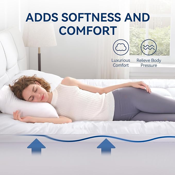BDEUS Dual Layer 5 Inch Memory Foam Mattress Topper Full Size, 2 Inch Gel Memory Foam Plus 3 Inch 1450 GSM Down Alternative Quilted Pillow Top Mattress Pad Cover,White