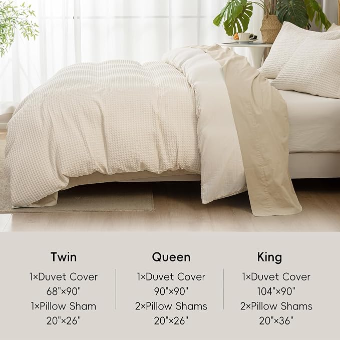 David's Home Textured Waffle Weave Duvet Cover Set, King, Cannoli Cream | Breathable Cozy for All Season, 300GSM, 3PCS Home Bedding Decor, OEKO-TEX Certified, Hidden Zipper, 8 Corner Ties, 104" X 90"