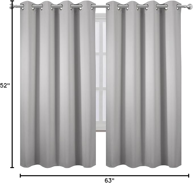 Light Grey Blackout Curtains 52 x 63 Inch Length/Set of 2 Curtain Panels/Thermal Insulated Room Darkening Blackout Curtains for Bedroom