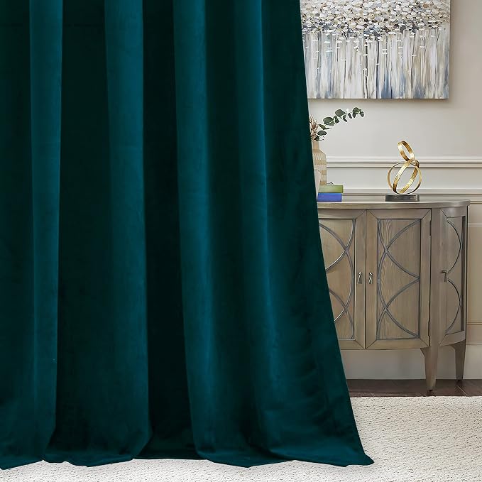 RYB HOME Teal Velvet Blackout Curtains 96 inches for Bedroom Living Room | Thermal Insulated,Privacy UV Block,OEKO-TEX Certified,Luxury Window Decor for Dining Room Sliding Door,W52 x L96,2 Panels