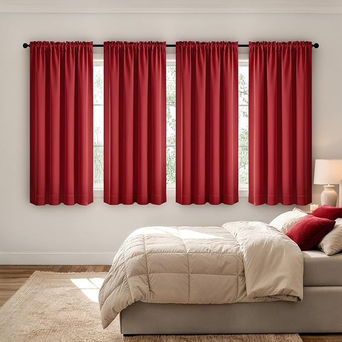 MIULEE Red Blackout Curtains 4 Panels Set 72 Inch Length Bedroom | Thermal Curtains for Summer Heat, Light Blocking Privacy Window Drapes, Top&Bottom Rod Pocket