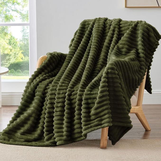 BEDELITE Ribbed Twin Blanket for Couch & Bed, Olive Green, 60"x80" | Ultra-Soft Plush Fleece, Cozy, Warm Yet Lightweight, Ribbed Texture, Home Decor, Machine Washable, Giftable, All-Season Use