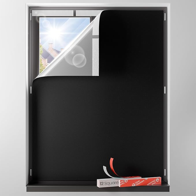 Blackout Curtains for Bedroom Portable 49"x48",No Drill Blackout Shades with Upgraded Hook&Loop Tapes,100% Black Out Window Cover,Thermal Insulated Blinds for Bedroom,Nursery(1 Panel,Black)