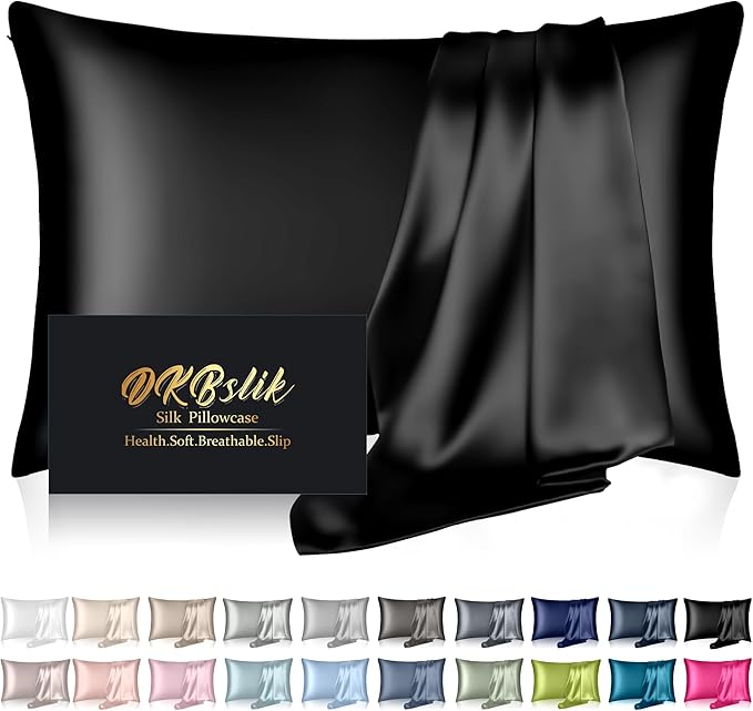 Mulberry Silk Pillow Cases King Size, Silk Pillowcase for Hair and Skin, Both Sides Natural Silk Satin Pillowcase for Sleeping Women with Zipper, Gifts for Women Men, Black