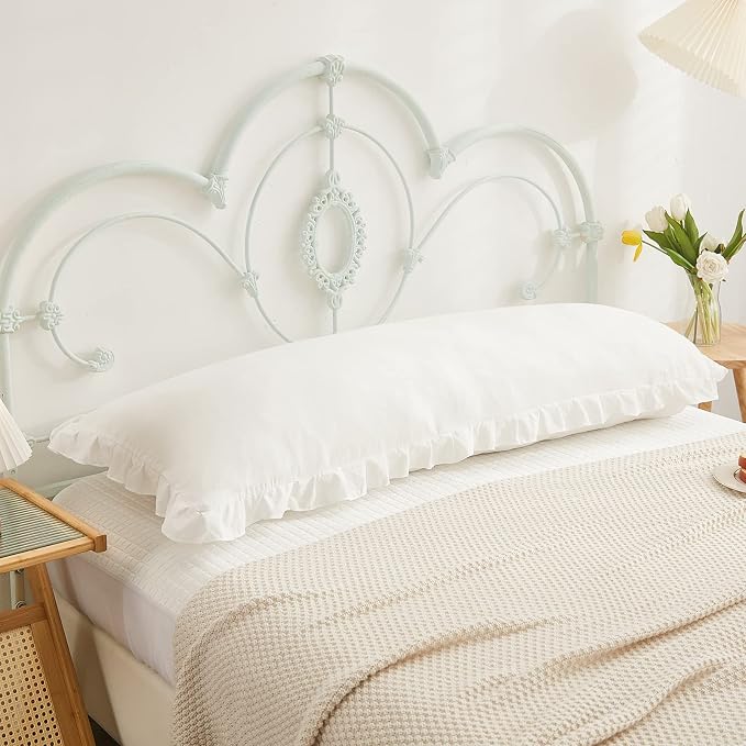 Boho White Body Pillowcase 20x54in - Ruffled Fringe Decor Sham