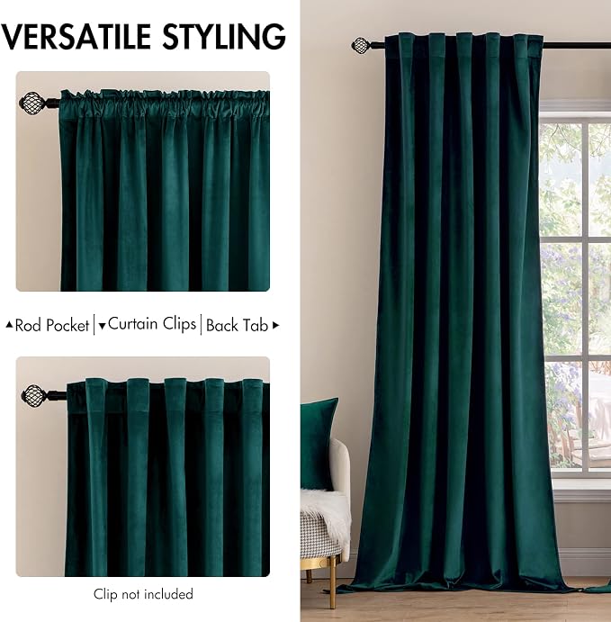 MIULEE Velvet Blackout Curtains 52x108 inches 2 Panels Emerald Green | Luxury, Bedroom Living Room, Thermal Insulated, Home Christmas Decor, Super Soft Window Drapes, Rod Pocket & Back Tab