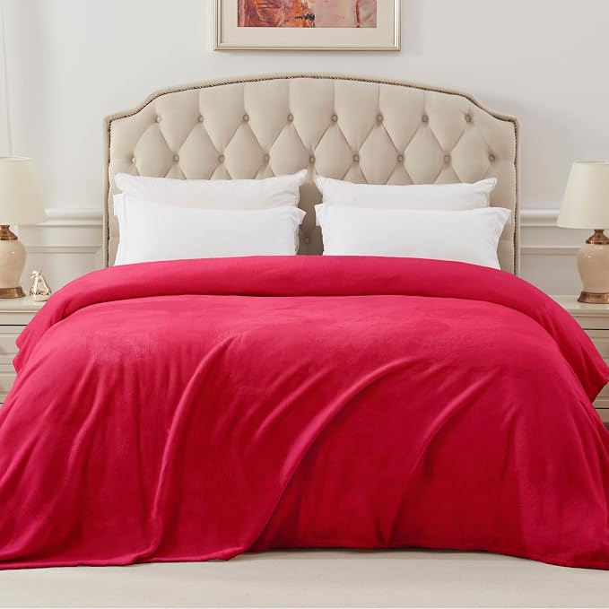 Exclusivo Mezcla Soft Fleece Blanket Twin Size for Bed, Red | 60x80 Inches, Double-Sided Brushed Flannel, Lightweight Plush Cozy Blanket for Home Decor, All Season, Machine Washable