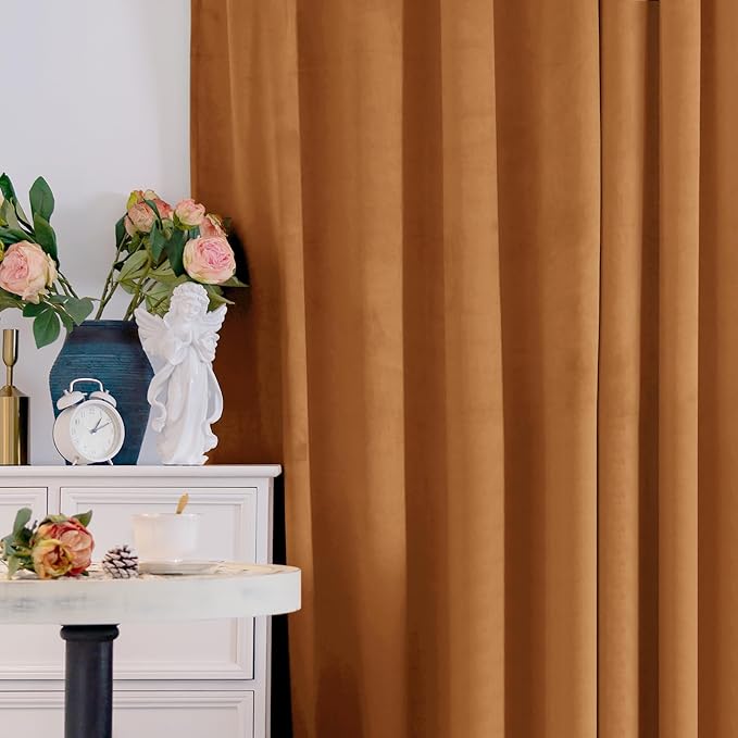 BGment Orange Blackout Velvet Curtains 2 Panels for Bedroom, 52 x 72 Inch | Thermal Insulated, Noise Reducing, Energy Saving, Luxury, Super Soft, Living Room Thick Window Curtains, Back Tab Rod Pocket