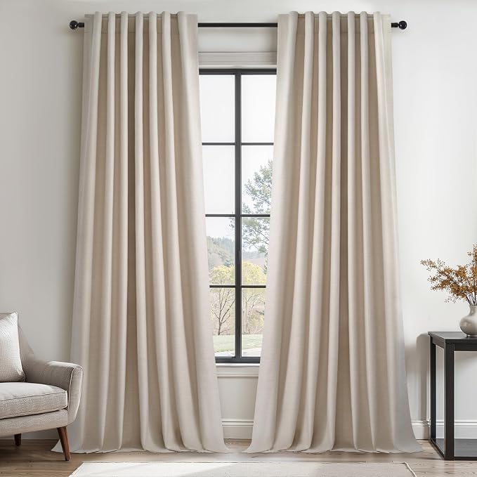 Extra Long 120 Inch Blackout Curtains for Large Window Treatment Natural Farmhouse Thick Linen Texture Sound Proof Drapes Room Divider Pleat Ceiling Track Burg Bedroom 10Ft(W52 xL132 2 Panels)