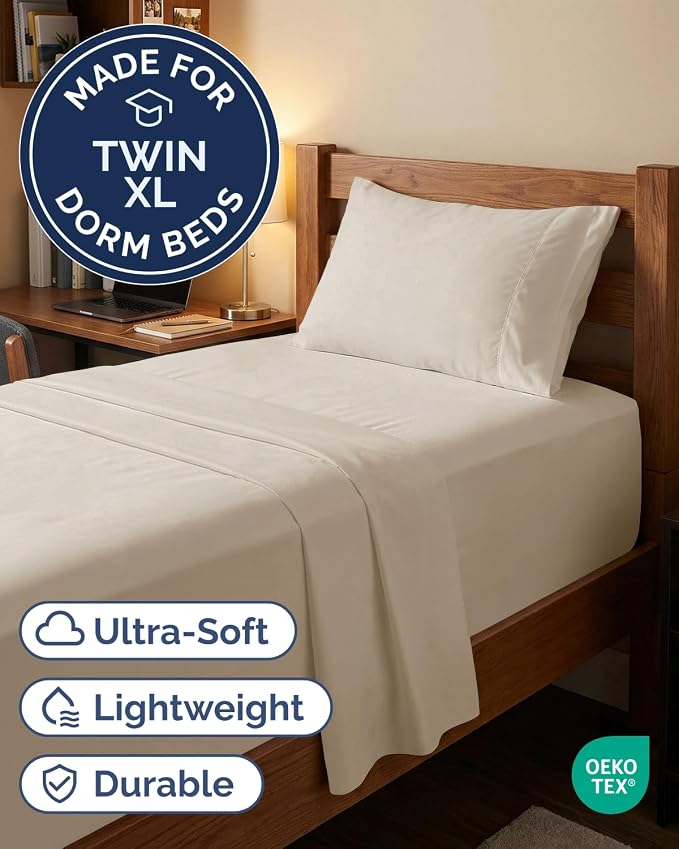 Extra Deep Twin XL Sheet Set - 3 Piece College Dorm Room - Wheat | Soft, Breathable & Cooling, Easily Fits 18 to 24 inch Mattress, Wrinkle Free & Fade Resistant with Extra Deep Pockets