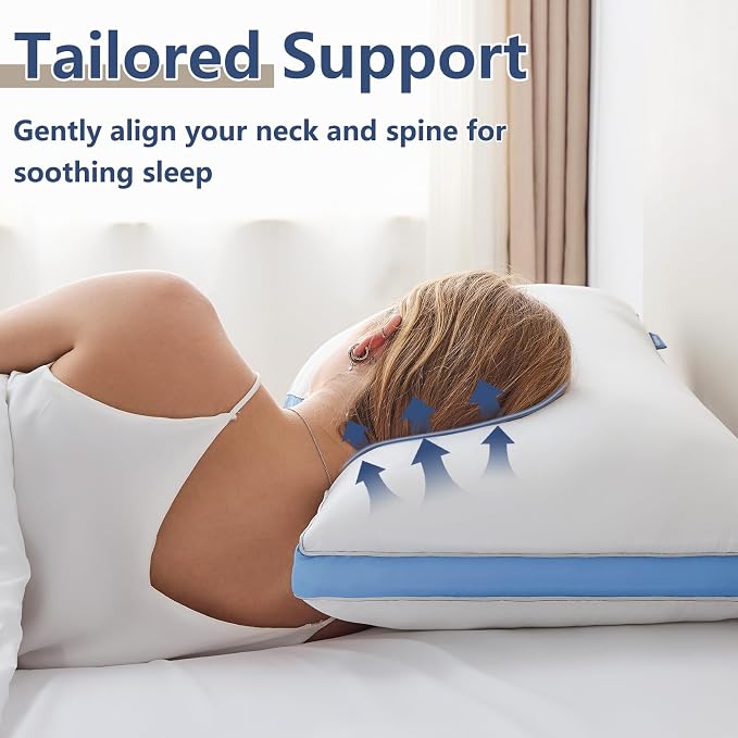 CozyLux Pillows King Size Set of 2, Gusseted Bed Pillow, 19 x 34 Inch | Blue Soft Supportive Down Alternative Pillows for Side, Back & Stomach Sleepers, OEKO-TEX Certified, Hotel Quality, Washable