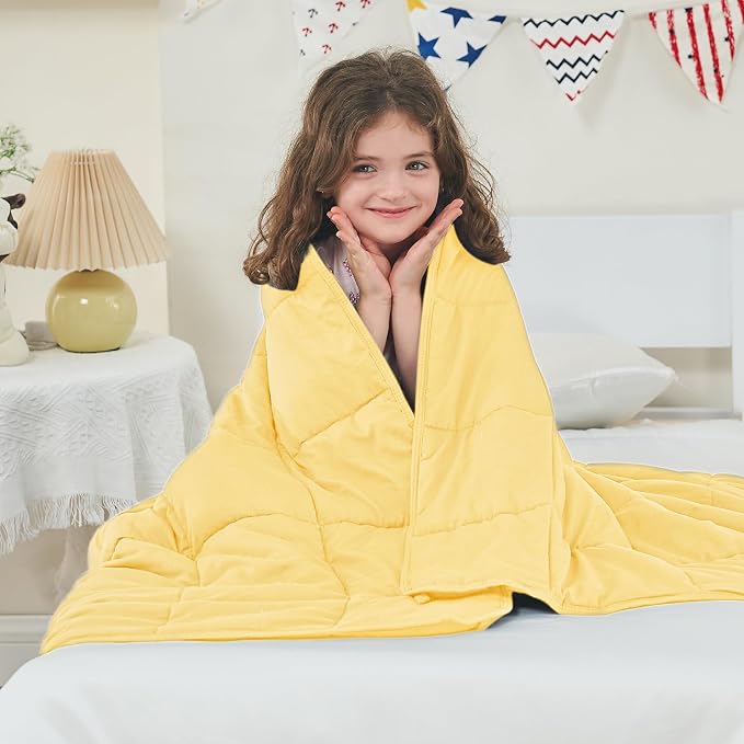 yescool Weighted Blanket (5 lbs, 36" x 48", Yellow) Cooling Heavy Blanket, Perfect for 40-60 lbs, Breathable Throw Blanket Gifts with Premium Glass Bead, Machine Washable