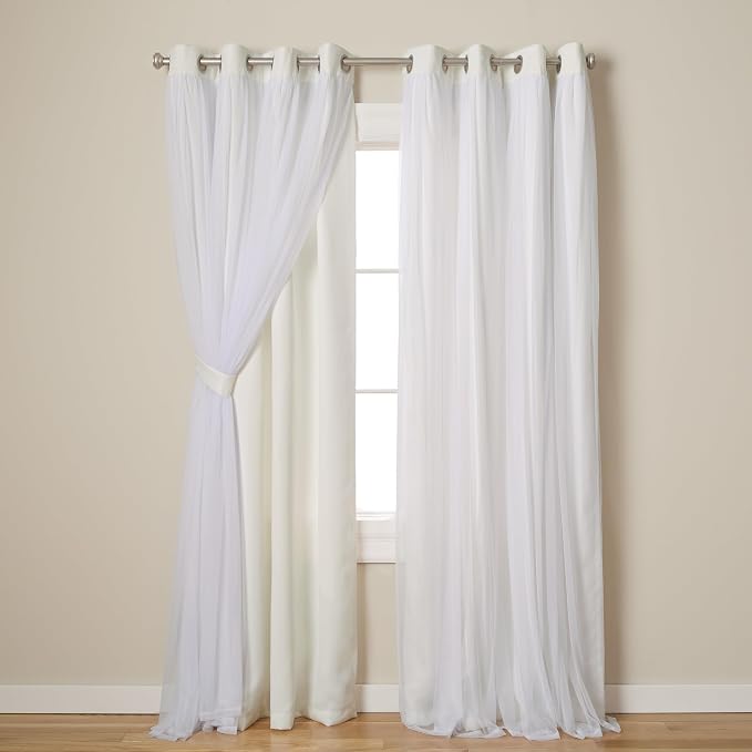 TOWN & COUNTRY LUXE Talia Double Layer Indoor Curtains, Sheer and Room Darkening Blackout, Grommet Top, Energy Efficient, 2-Pack Set, 52"x108", Vanilla