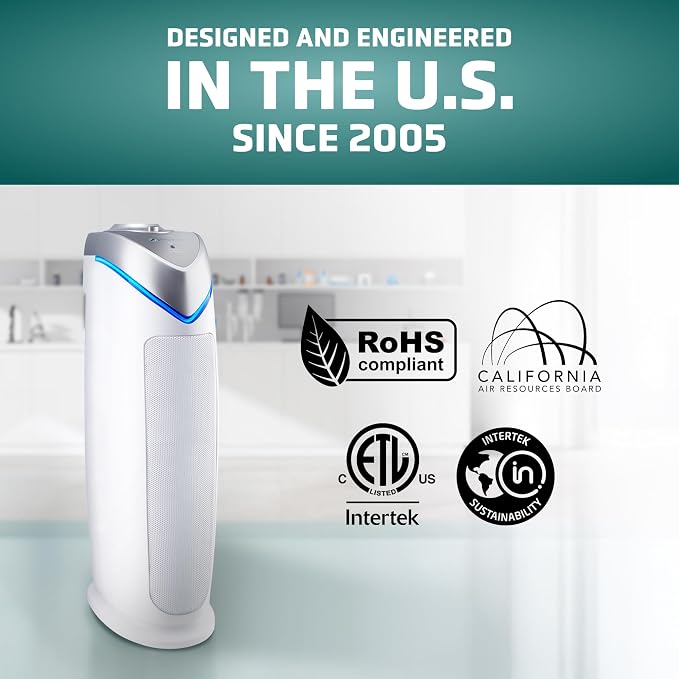 GermGuardian HEPA Air Purifier - Large Room Air Purifier for Bedroom, Office, Dorm, and Home - Filters Pet Dander, Dust, Pollen, Smoke, Scents - AC4825W - 22" Tower - White