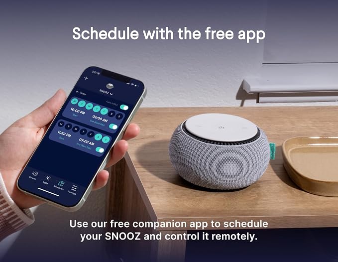 SNOOZ Original Smart White Noise Sound Machine, Real Fan Inside for Sleep | Natural Sound from a Real Fan, Non-Looping White Noise, App Scheduler, 10 Levels, Masks Snoring, Office Privacy & Neighbors