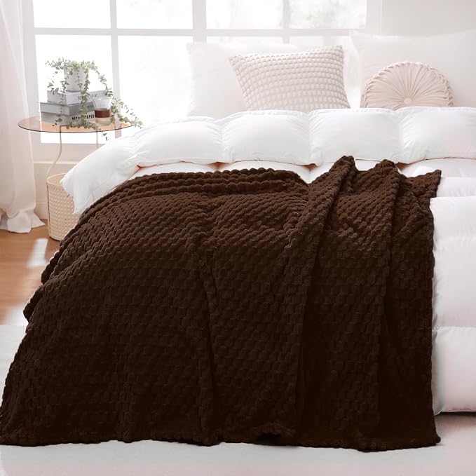 Puncuntex Brown Throw Blanket 60"×80" inches Fuzzy 3D Jacquard Decorative | Flannel Fleece Super Soft Plush Cozy Blanket for Couch Sofa Chair Lightweight