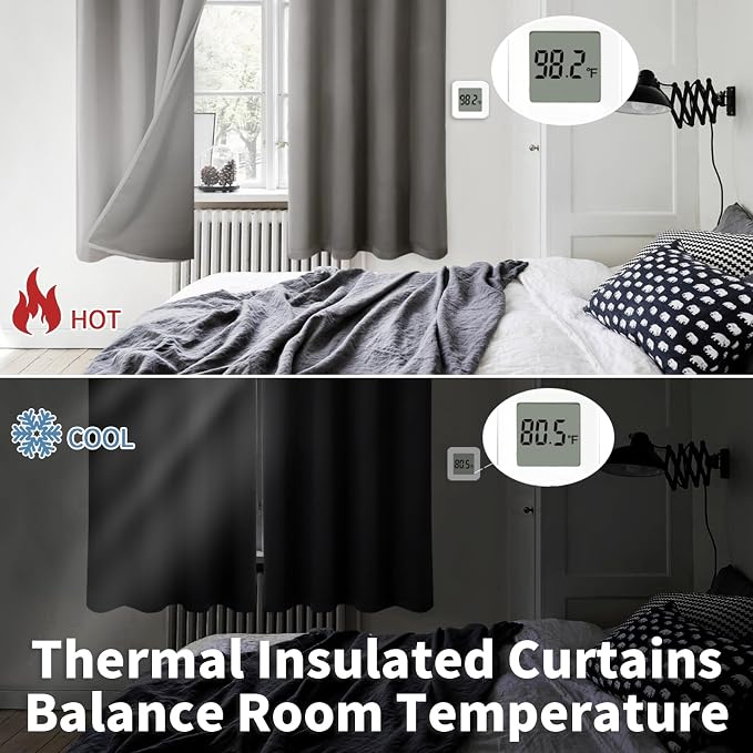 BGment Thermal Insulated 100% Blackout Curtains for Bedroom with Black Liner, Double Layer Full Room Darkening Noise Reducing Grommet Curtain (52 x 72 Inch, Grey, 2 Panels)