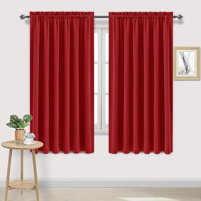 DWCN Wide Blackout Curtains for Bedroom Living Room 70 x 63 Inch Long Red | 2 Panels Set, Room Darkening, Thermal Insulated, Light Blocking, Rod Pocket Drapes, Noise Reducing Window Treatments