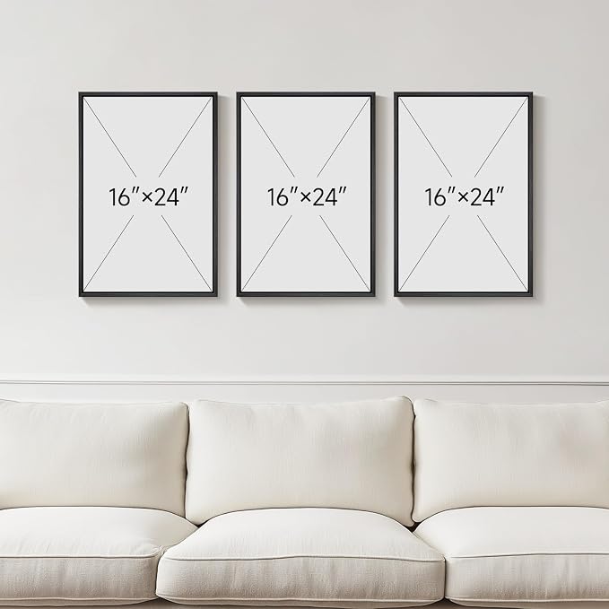 Framed Black and White Modern Abstract Wall Art set, 3 Piece Canvas Prints | Modern Pictures, Black and White Artwork for Walls , Minimalist Canvas Prints, Bedroom Office Paintings Wall Decor,16x24 Inch