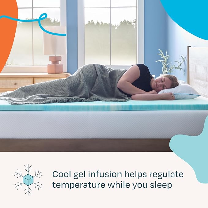 Linenspa 2 Inch Swirl Gel Memory Foam Mattress Topper, Twin XL Size – Cooling Gel Infused, Ventilation Holes – Pressure Relieving Bed Topper – CertiPUR Certified – Dorm Room Essentials