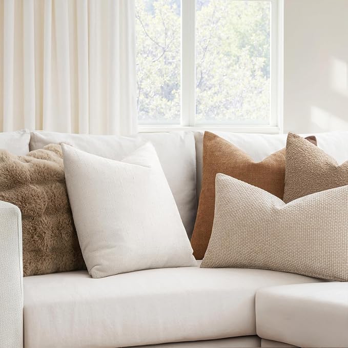 MIULEE Textured Chenille Throw Pillow Covers 20x20 Inch White | Pack of 2 Decorative Soft Throw Pillows, Solid Textured Cushion Covers, Modern Home Decor for Couch Sofa Bedroom Living Room