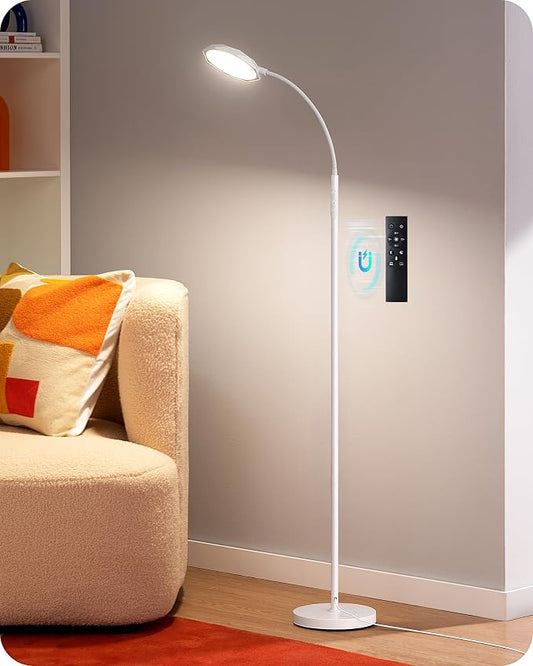 EDISHINE Gooseneck Floor Lamp 1300LM LED Floor Lamps for Living Room White | 4 Color Temperature, Dimmable, Remote & Touch Control, 30/60Min Timer, Adjustable Gooseneck for Bedroom, Office
