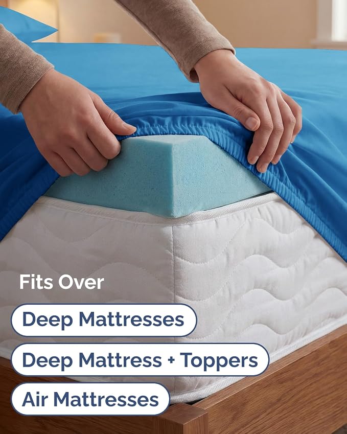 Extra Deep Twin XL Sheet Set - 3 Piece College Dorm Room - Royal Blue | Soft, Breathable & Cooling, Easily Fits 18 to 24 inch Mattress, Wrinkle Free & Fade Resistant with Extra Deep Pockets