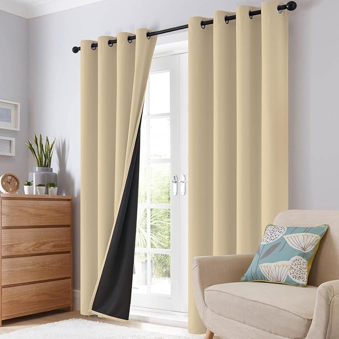 SimpleHome Beige 100% Blackout Curtains Room Darkening Living Room 54 Inch | Curtains for Bedroom,Thermal Insulated Grommet Window Drapes,Curtains for Living Room with Black Back,52 x 54 Inch,2 Panels