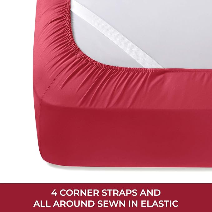 Mellanni RV Short Queen Sheets - 4 PC Iconic Collection Bedding | Hotel Luxury, Extra Soft, Cooling Bed Sheets - Deep Pocket up to 10 inch (RV/Short Queen, Brick Red)