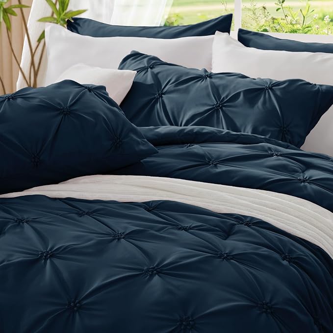 BEDELITE Twin Comforter Set Navy,Lightweight & Soft Comforter | Pintuck Boho Bedding, Warm & Cute Bed Set for All Season,With 1 Pillowcase