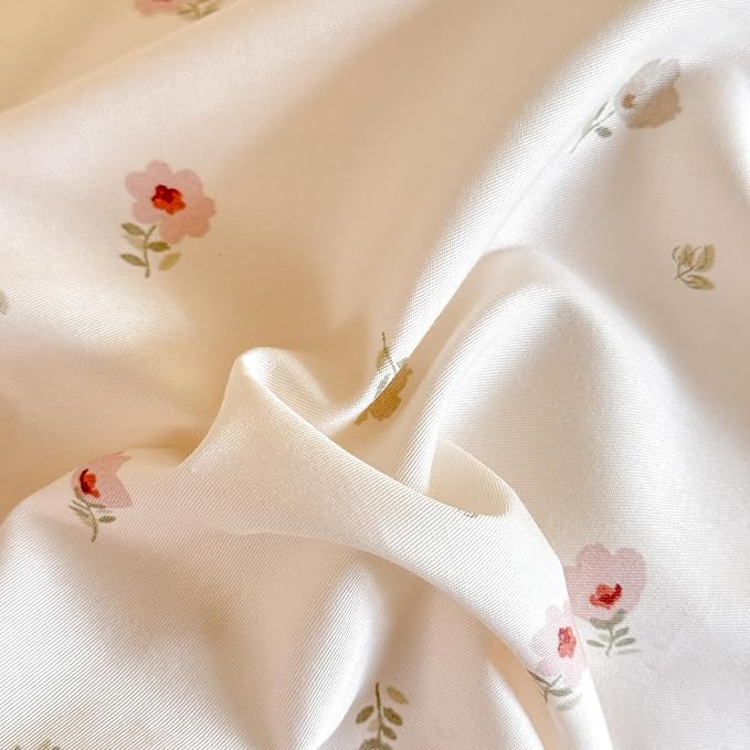 mixinni Cottagecore Shabby Chic Tiny Pink Floral Duvet Cover Twin XL, Premium 100% Cotton Dual-Sided Ruffle Lace Bedding, Vintage Farmhouse Princess Duvet Cover with Zipper & Corner Ties
