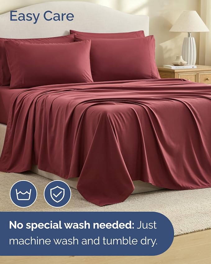 Queen 6 Piece Bed Sheet Set - Comfy, Breathable & Cooling Sheets - Oxblood | Ultra-Soft Hotel Luxury Bedding Set w/ 8-16 Inch Deep Pockets, 1 Flat & 1 Fitted Sheet & 4 Pillowcases, Wrinkle & Fade Free