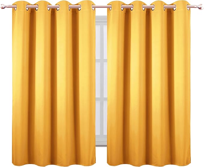 Yellow Blackout Curtains/52 x 45 Inch Length/Set of 2 Panels Grommet Bedroom Curtains for Living Room Curtains