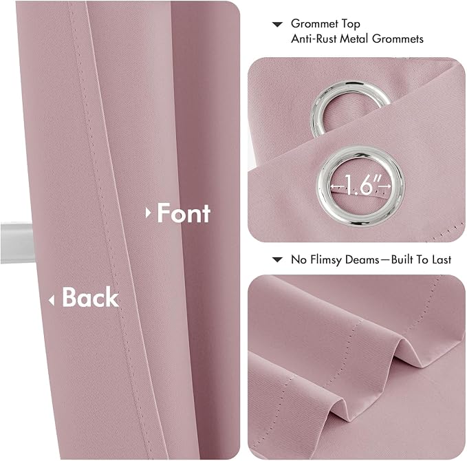 MIULEE Blackout Curtains for Bedroom 2 Panels 40 x 72 Inch Long Blush Pink | Thermal Insulated, Living Room Darkening Grommet Drapes, Noise Reducing, Light Blocking Window Treatments