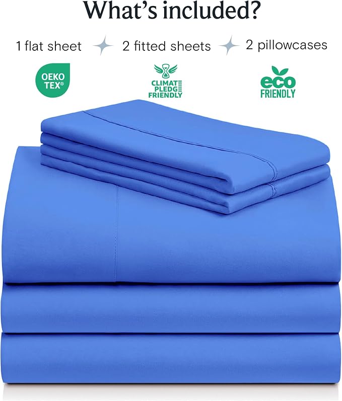 Split King Sheets for Adjustable Bed, Soft Deep Pocket Bed Sheets Set, 5PC | LuxClub Silky Fitted Sheet & Pillowcase Sets, Breathable Hotel Luxury Bedding for Mattress Wrinkle Free, Marine Blue