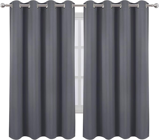 Grey Blackout Curtains 52 x 63 Inch/Gray Curtains Set of 2 Panels/Room Darkening Curtains for Bedroom Thermal Insulated Drape