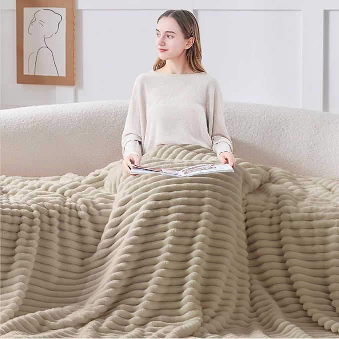 BEDELITE Ribbed King Size Blanket for Bed, Linen, 108"x90" | Ultra-Soft Plush Fleece, Warm Yet Lightweight, Ribbed Texture, Home Decor, Machine Washable, Giftable, All-Season Use