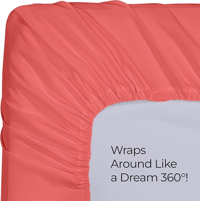 Queen Fitted Sheet, Ultra Soft Fits Up to 16 Inch Deep Pocket, Coral | Hotel Comfort, Cooling & Breathable Cotton like Polyester, Easy Fit, Wrinkle & Fade Resistant, Snug Fit, Easy Care, Oeko-Tex