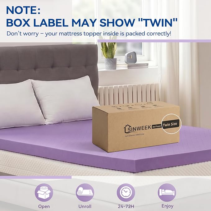 SINWEEK Gel Memory Foam Mattress Topper Twin XL, 1.5 in Twin Extra Long Mattress Pad for College Dorm Single Bed, Ventilated Soft Bed Topper, CertiPUR-US Certified, Twin XL Size | Twin Extra Long Mattress Pad for College Dorm Single Bed, Ventilated Sof...
